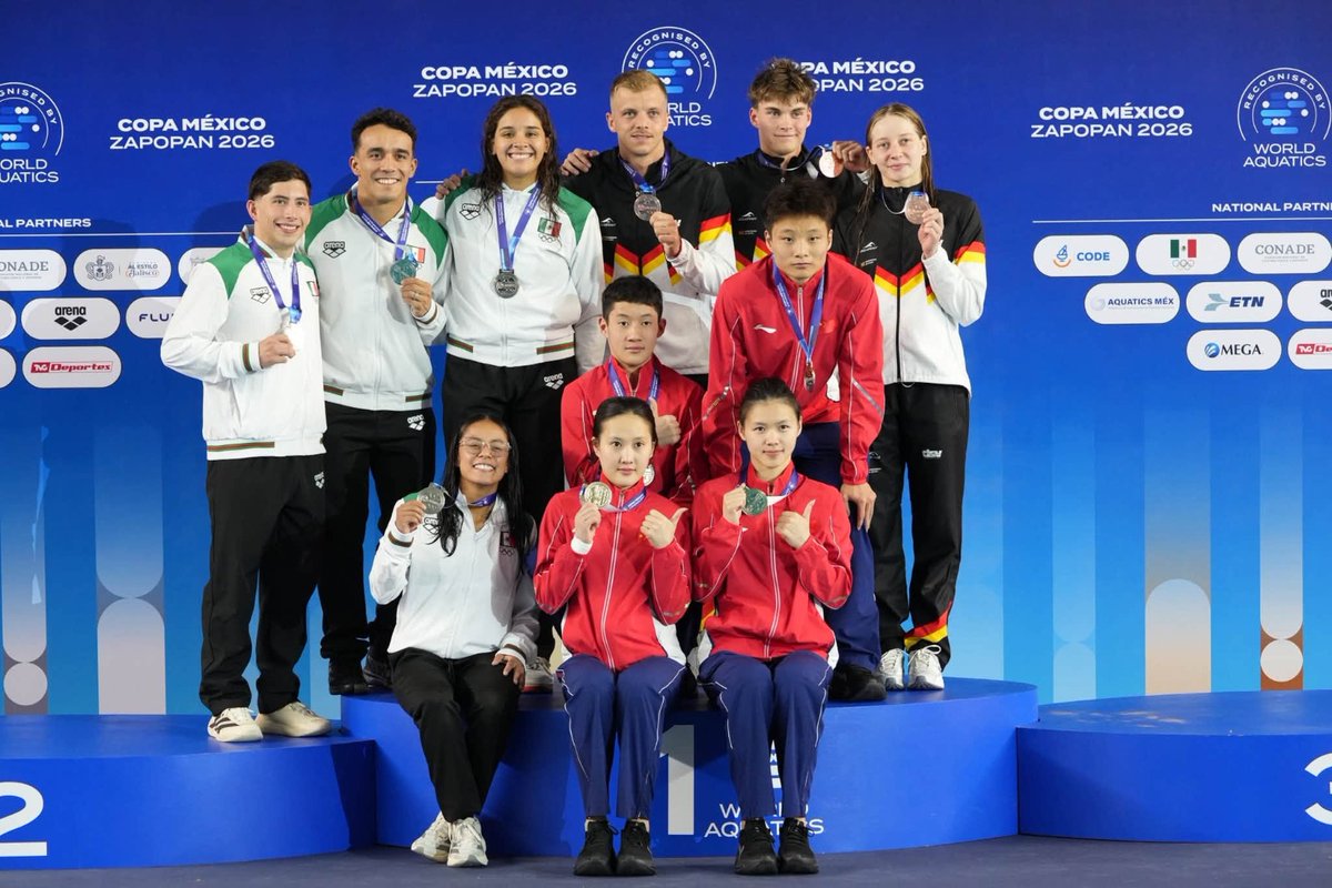 COM_Mexico's tweet photo. México se cubre de plata en equipo mixto (420.10pts) en la Copa México de Clavados en Zapopán, Jalisco, con los olímpicos Aranza Vázquez, Juan Celaya, Randal Willars y Alejandra Estudillo. China oro y Alemania bronce. https://t.co/x03wTpf6ME