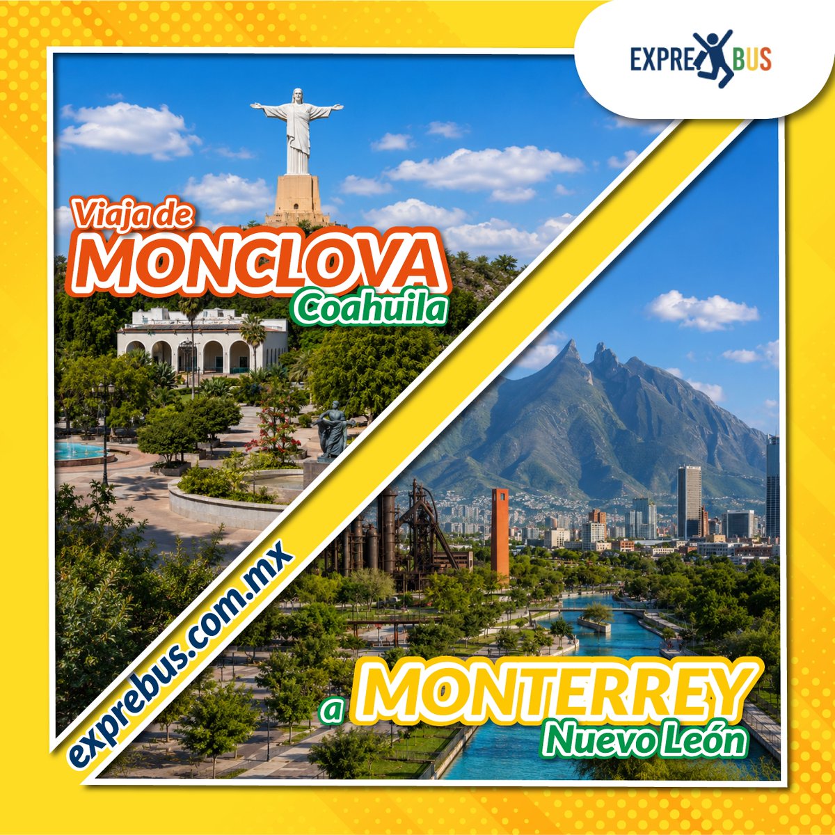 exprebus's tweet photo. De Monclova a Monterrey, tu próximo viaje comienza con Exprebus. Compra tus boletos en https://t.co/RVWZV5WXSI 💻️ 🤠
#Exprebus #Monclova #Monterrey https://t.co/VrEseFAiwM