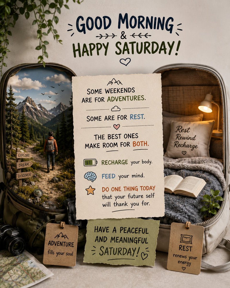 Cipher_Revolt's tweet photo. Happy Saturday! 🌿

Whether today brings adventure or quiet rest, make time for something your future self will thank you for.

#GoodMorning #Saturday #WeekendVibes #LiveWell #MorningThoughts #StayInspired https://t.co/YzVYI4LWYE