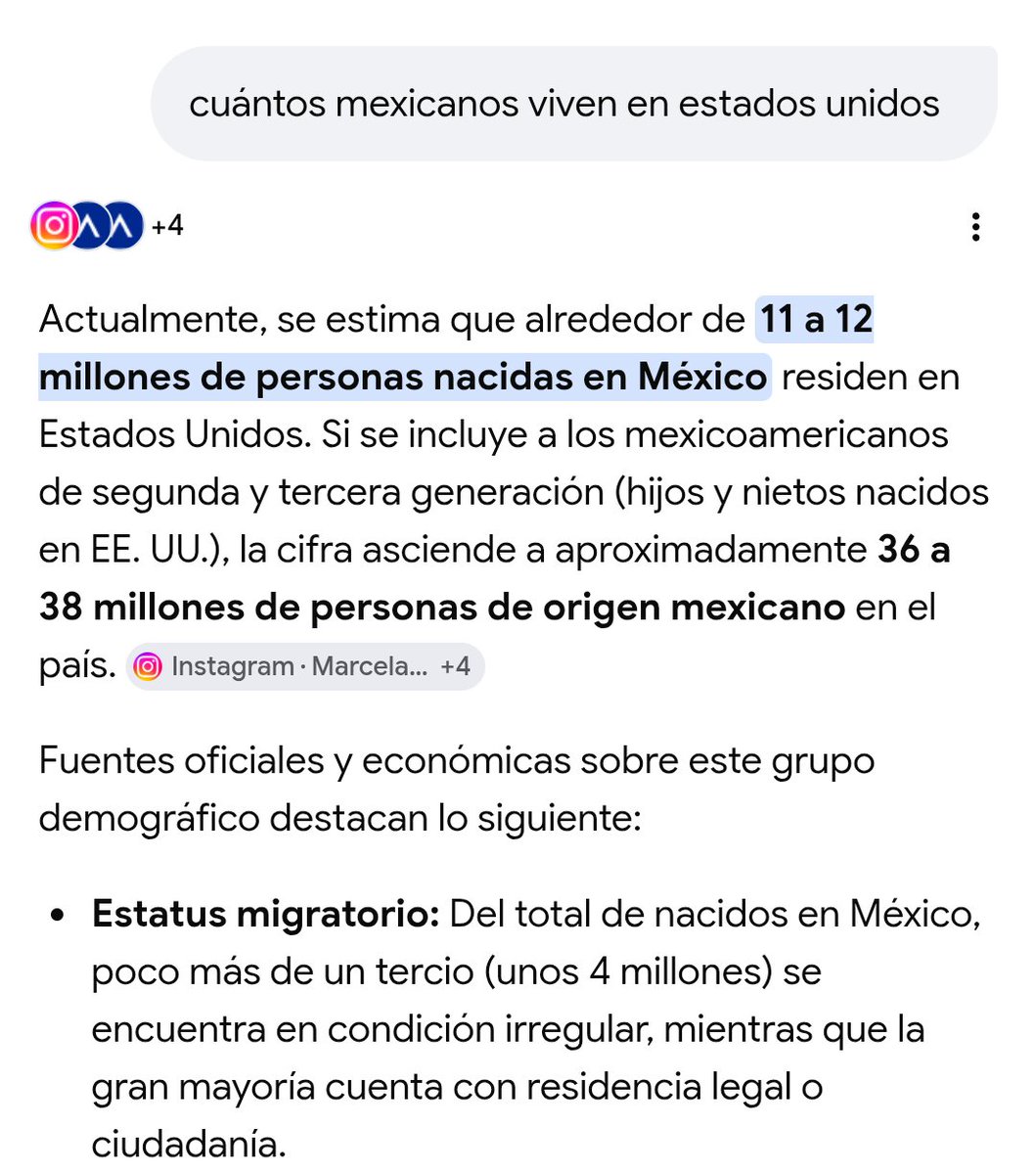 romilroca's tweet photo. @Alejand23787157 @Argenpoirot Son alrededor de 100.000 los Argentinos en México y somos 47 mill, no es estadísticamente significativo.
En cambio, hay cerca de 12 Mill de Mexicanos en EEUU.
Dejen de hablar boludeces. Dejen de flashear con que son EEUU, tienen los mismos problemas que nosotros. Sumado lo narco. https://t.co/UlP5epoykh