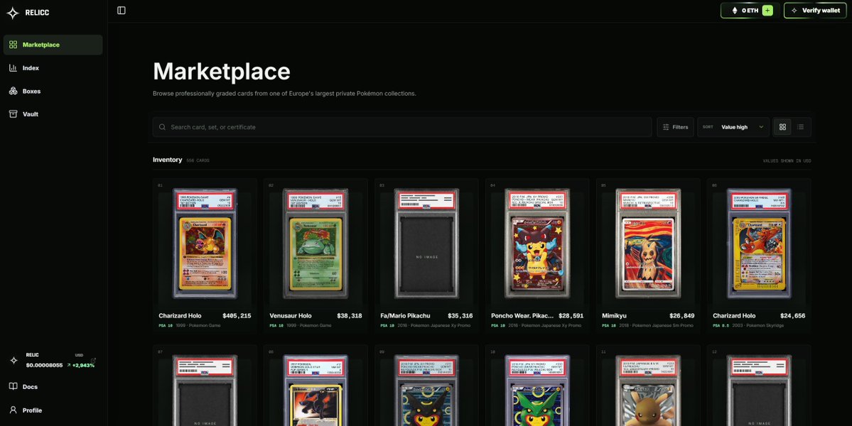 RelicMarkets's tweet photo. Relicc is becoming one connected market rather than a set of separate features.

Trade graded cards, open boxes, build your vault and direct future acquisitions through the Index, all from the same account and balance.

One platform &One collection economy.

https://t.co/0Tr9zIzh8S