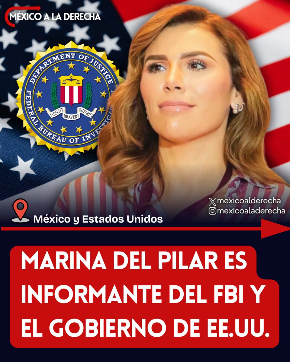 MexicoalDerecha's tweet photo. 🚨🇲🇽🇺🇸/ A SALVAR SU PELLEJO

Pese a las distracciones y cortinas de humo del narcogobierno, ha quedado confirmado tras la difusión de nuevos audios, que la morenista Marina del Pilar es informante del FBI y colaboradora del gobierno de Estados Unidos.

La gobernadora de Baja California sería parte de una investigación por presuntos nexos con el crimen organizado, por lo que estaría, según sus palabras, a brindar toda la información necesaria a agentes extranjeros para evitar una potencial extradición, incluso si eso compromete la Seguridad Nacional de México, por la sensibilidad de los datos.