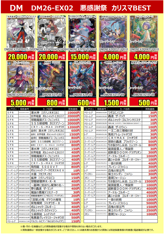 デュエルマスターズ DM26-EX02 悪感謝祭 カリスマBEST 新弾買取告知に