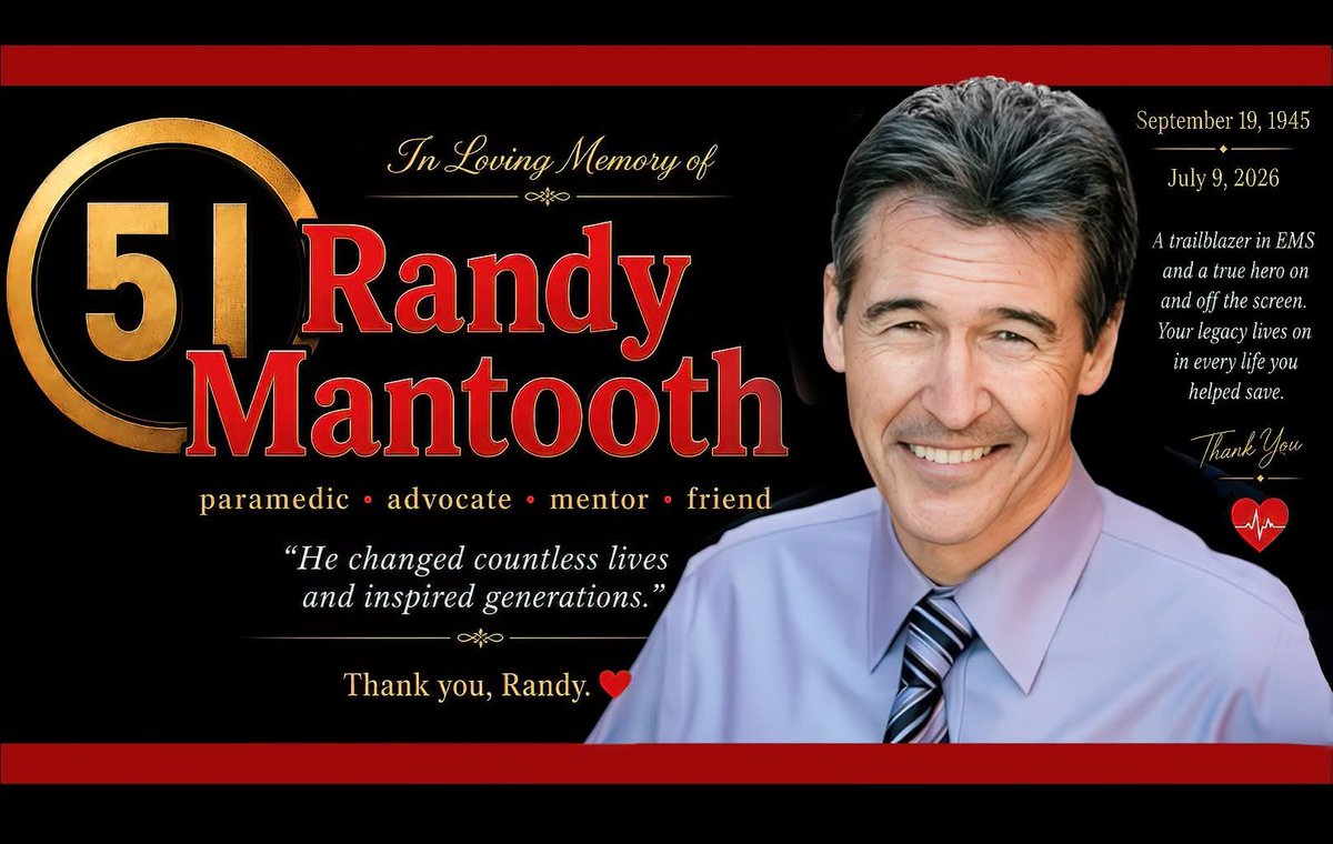 LACoFireMuseum's tweet photo. RELEASE OF THE OFFICIAL OBITUARY FOR RANDY MANTOOTH
Randy’s obituary is a beautiful tribute to his life, legacy, and the countless lives he touched.
Please take a moment to read it, and if you’d like, share a memory.
https://t.co/3cbFD5gZeL https://t.co/GDIJER8OXm