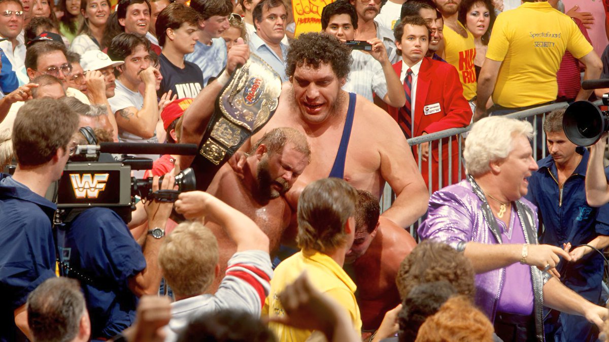 WWFWrestling1's tweet photo. On this day in 1989: Bobby Heenan's Brain Busters defeated Demolition to claim the WWF tag team titles! #WWF #WWE #Demolition #BobbyHeenan #AndretheGiant #TullyBlanchard #ArnAnderson https://t.co/9zBbvjZQfo