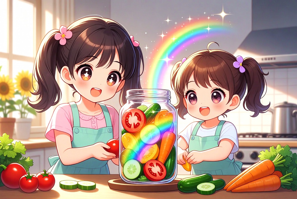 osuaec's tweet photo. 夏色をびんに集めよう🌈

赤黄緑の野菜をえらぼう🥕
わくわく虹色ピクルス作り🍅

ぽんとびんへ入れよう🫙
お酢の魔法で色あざやか✨

しゃきしゃき笑顔もできあがり😋
親子で夏の思い出を漬けよう🌻

#ピクルス #夏野菜 #親子クッキング https://t.co/MJ0Bfm3wp9