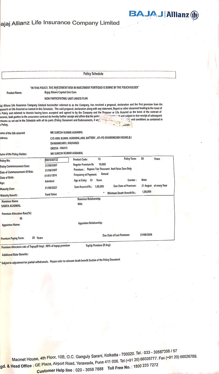 Bajrangagrawa18's tweet photo. @thebajajgroup @irdaindia
Suresh Agrawal holds 3 Bajaj Allianz policies &amp; reports ₹0 payout received till date. He has no agent/contact details. Please immediately email full policy details, premium/claim status &amp; payout records to: https://t.co/6XBrGX7Eru