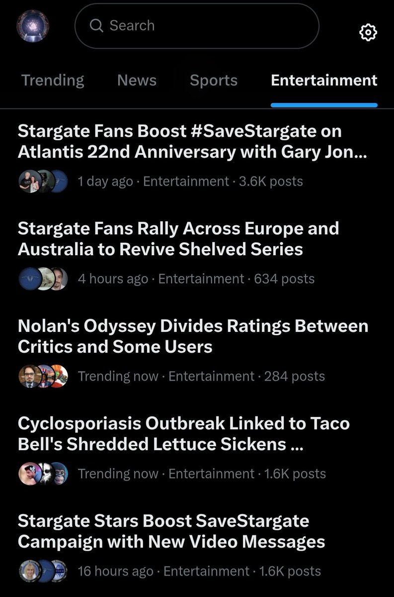 KStargateFan's tweet photo. We're trending in 3 places on the Entertainment news. Let's keep going and #SaveStargate. https://t.co/N19QxJtHpQ