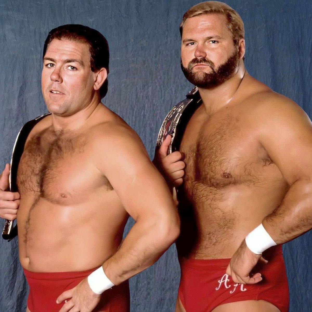WWFWrestling1's tweet photo. ๐ท WWF studio shot - WWF Tag Team Champions, The Brain Busters! ๐ธ Photo from 1989. #WWF #WWE #TullyBlanchard #ArnAnderson https://t.co/hp8C16xiXs