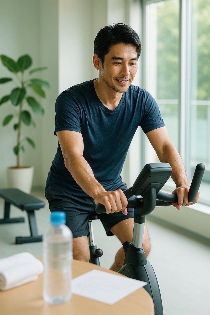 Yohei_Trainer's tweet photo. 健康診断の中性脂肪は、前夜の反省だけでは下がりません。

「昨日は酒を抜いたのに高かった」  
「体重はそこまで増えてないのに、脂質だけ引っかかる」  
「走ればいいのは分かるけど、何をどれだけやればいいか分からない」

40代男性の中性脂肪対策は、根性で汗をかく話ではありません。  
ポイントは、血液中の脂を使える体にしておくことです。

中性脂肪が高い状態が続くと、血管や肝臓に負担がかかりやすいと言われています。  
特に、腹まわり、血糖、血圧、肝臓の数値も一緒に気になる人は、早めに整えたいサインです。

では、なぜ運動が効くのか。

食事で入った脂や、余った糖は、体の中で中性脂肪として運ばれます。  
必要な分はエネルギーとして使われますが、使い道が少ないと血液中に残りやすくなります。

ここで大事なのが筋肉です。  
筋肉は、脂を使う大きな現場のようなもの。

運動すると、筋肉が「エネルギーを受け取る準備」をしやすくなります。  
専門的には脂を取り込む働きが高まりやすいと言われますが、難しく考えなくてOKです。

つまり運動は、脂をその場で燃やすだけではありません。  
血液中の脂を片づける“受け皿”を増やす習慣です。

今日からできる方法は4つ。

① 週3回、20分だけ「少し息が上がる有酸素」

おすすめは、エアロバイク、サイクリング、軽い水泳、坂道を含む移動など。  
目安は「短い会話はできるけど、鼻歌はきつい」くらい。

汗の量より、呼吸が少し変わることを見ます。  
最初から長時間やるより、20分を週3回の方が現実的です。

② 48時間以上、体を完全放置しない

中性脂肪対策の運動は、たまの全力より間隔が大事です。  
週末だけ2時間頑張って、平日5日まったく動かないより、小さくても刺激を入れる方が続きやすい。

月・水・金に20分。  
または火・木・土に短め。  
「筋肉に脂を使う予定を思い出させる」イメージです。

③ 太ももとお尻に“使った感”を入れる

大きな筋肉を動かすと、エネルギーを使う量も増えやすいです。  
ジムならレッグプレスや背中を引くマシン。  
自宅なら、リュックを胸に抱えて軽くお辞儀して戻る動作を8〜10回。

腰を丸めず、お尻を後ろに引く感じで行います。  
痛みが出る場合は中止してください。

④ 飲み会翌日は「反省ラン」より低負荷で再起動

飲んだ翌朝に、罪悪感で急に追い込むのはおすすめしません。  
睡眠不足や脱水気味の体に強い運動を重ねると、余計に疲れることがあります。

まずは水分を取り、体調を見て、軽いバイク10〜15分程度。  
目的は罰ではなく、体を通常運転に戻すことです。

⑤ 健診前だけ運動しない

中性脂肪は、直近の食事や飲酒の影響も受けます。  
ただ、本当に見たいのは普段の状態です。

健診前だけ頑張るより、2〜3週間前から運動のリズムを作る。  
数字をごまかすのではなく、体の処理能力を上げる方向で考えましょう。

まとめると、中性脂肪対策の運動は「汗で脂を流す」ことではありません。

血液中の脂を使える筋肉を作る。  
少し息が上がる運動を週3回。  
太ももとお尻を使う。  
飲み会翌日は軽く戻す。  
健診前だけでなく、普段から間隔を空けすぎない。

もし中性脂肪がかなり高い、腹痛がある、医師から治療を勧められている場合は、自己流だけで済ませず相談してください。

あなたは中性脂肪対策として、運動なら「自転車系」「筋トレ系」「水泳系」のどれが一番続けやすそうですか？

#中性脂肪 #40代男性 #運動習慣