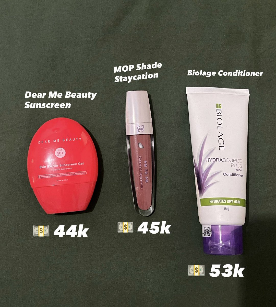 24hrsofina's tweet photo. Wts preloved
Dear me beauty sunscreen 
Mother of pearl (MOP) AM to PM Shade Staycation (09)
Biolage conditioner hydrasource

Semuanya isinya masih banyak ya, bisa oren jugaa
#wts #zonauang #preloved https://t.co/TQneAdNX5J