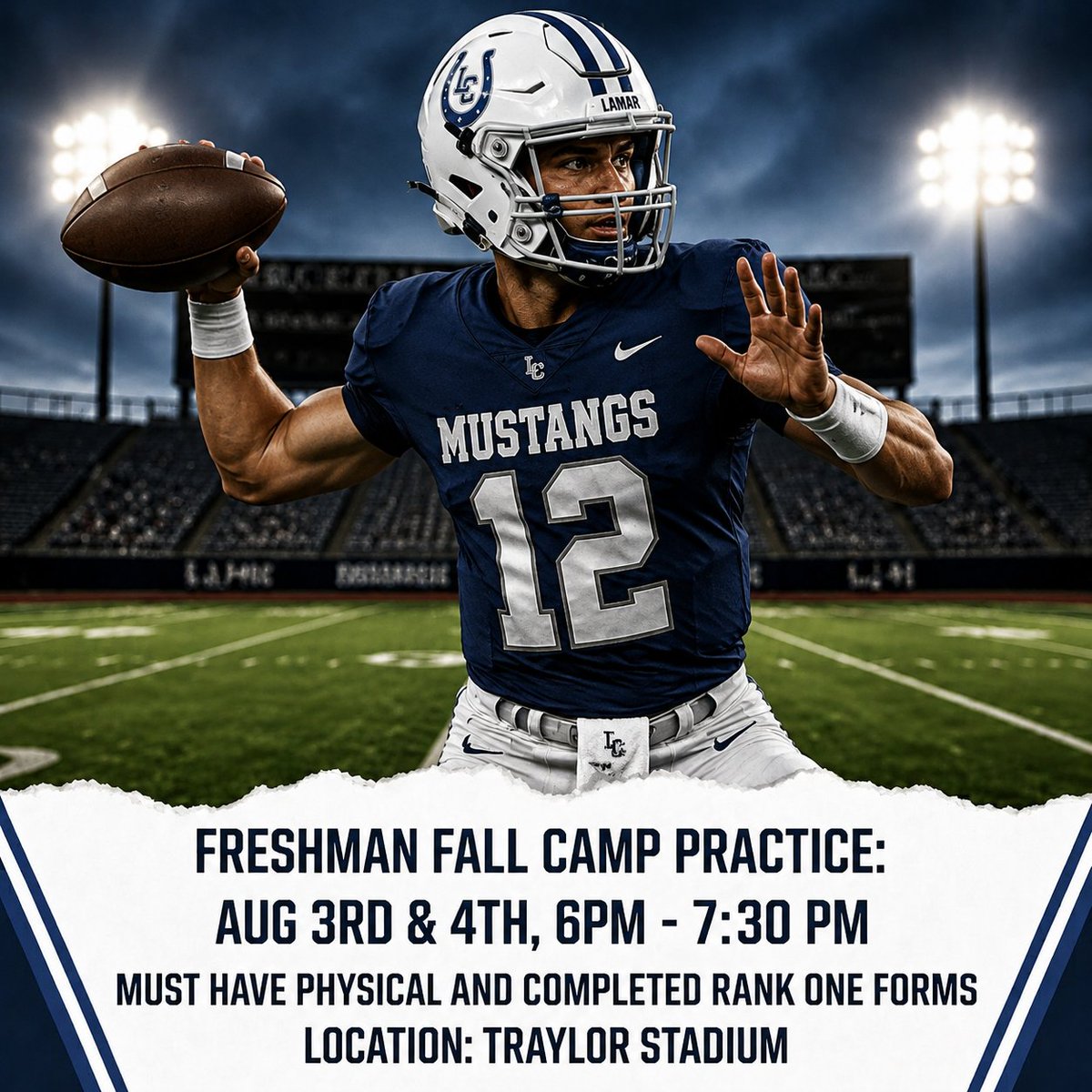 LCHS_Mustangs's tweet photo. 🚨 CLASS OF 2030! 🚨 It's Time!!!🐎💨
It’s time to lock in and make your mark at The Stable! The first day of Fall practice is coming. Let's set the standard! 😤🏈
📅 Aug 3rd & 4th 🕕 TIME: 6:00 PM - 7:30 PM
📍 WHERE: Traylor Stadium
#ClassOf2030 #TheStable #WinTheDAy https://t.co/uN4K7alK3K