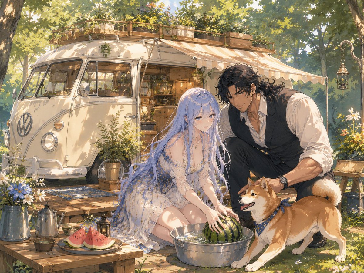 tukimigusa3128's tweet photo. 【キャンピングカーで旅をしよう】

今回はキャンピングカーでの旅イラストが作れるプロンプトです。
キャンピングカーをカスタムクラフトするゲームがやりた過ぎてこうなりました。
前に載せた旅する店とは違うテイストの画風になるようになってます。

プロンプトは長いのでリプ欄に前後半で分割してあります。
1.2の順で入力してください。
2には、自分で一覧から選び入力するカスタム要素があるので、好みのキャンピングカーを完成させてください✨

#訪月ぷろんぷと
#AIイラスト