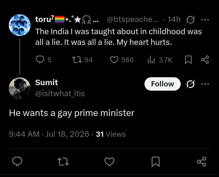 btspeacheyes's tweet photo. This is so funny to me because that is not what I implied at all. And what is wrong with having a gay prime minister?? https://t.co/vTMXZ4HUrH