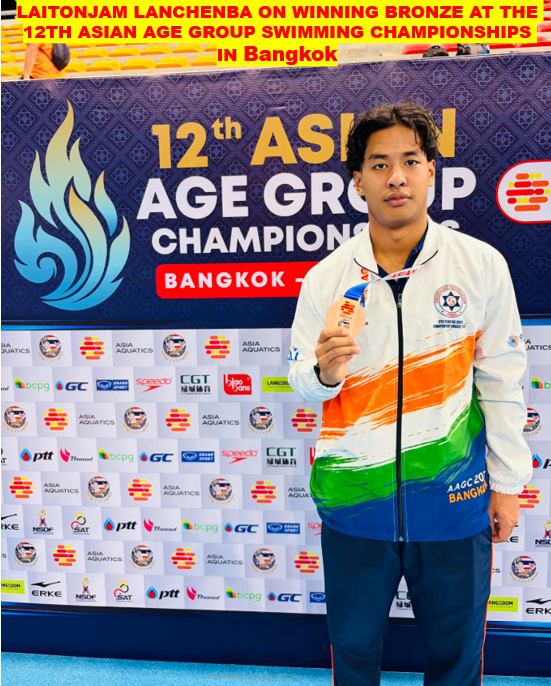 ManipurOdyssey's tweet photo. 𝗙𝗥𝗢𝗠 𝗠𝗔𝗡𝗜𝗣𝗨𝗥 𝗧𝗢 𝗧𝗛𝗘 𝗔𝗦𝗜𝗔𝗡 𝗣𝗢𝗗𝗜𝗨𝗠

Laitonjam Lanchenba brings home Bronze in Men's 100m Butterfly at 12th Asian Age Group Swimming Championships, proving that dedication creates champions.

 The best is yet to come! 

#Manipur #Swimming  #TeamIndia https://t.co/uuzcz9ljDb