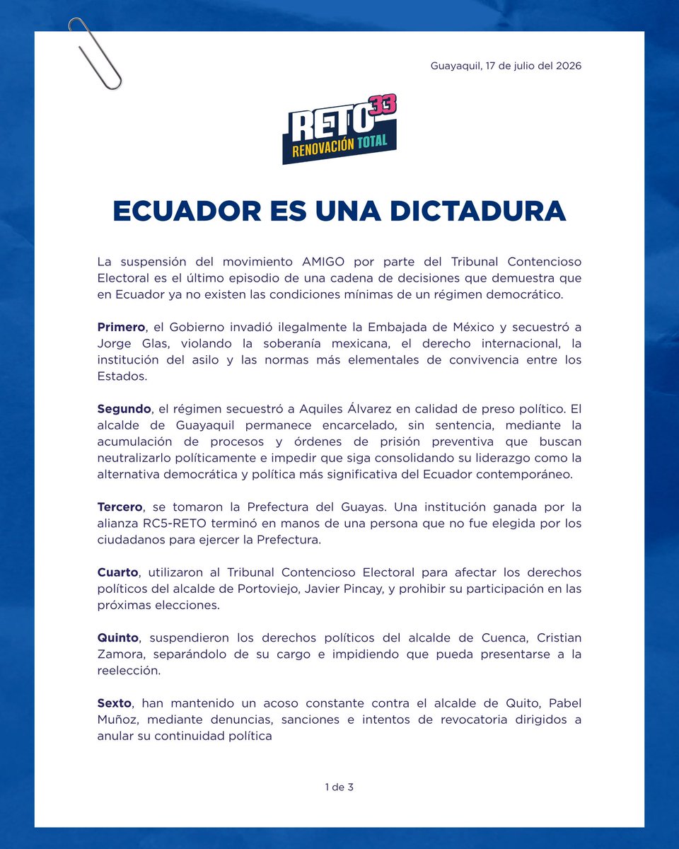 RetoEc's tweet photo. ECUADOR EN DICTADURA. https://t.co/S7TqUEjLzn