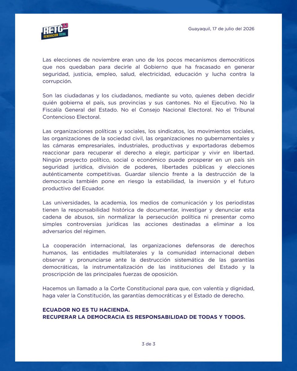 RetoEc's tweet photo. ECUADOR EN DICTADURA. https://t.co/S7TqUEjLzn