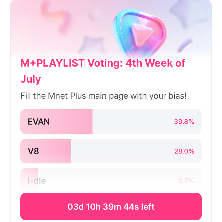 EvanVoting's tweet photo. [🗳] MNET PLUS: ONGOING VOTING POLLS

EVERs,

EVAN is currently nominated in multiple Mnet Plus voting categories. Every single vote makes a difference, so please use all of your available votes today!

• KCON LA 2026 – Most Anticipated First-Time KCON LA Performer
🏆: Current Rank: #2
➜ 𝟭𝟬 𝘃𝗼𝘁𝗲𝘀 𝗽𝗲𝗿 𝗮𝗰𝗰𝗼𝘂𝗻𝘁

• M+PLAYLIST Voting: 4th Week of July
🔗: https://t.co/Rp7fza6cgX?…
🏆: Current Rank: #1
➜ 𝟯 𝗠𝗽𝗹𝗲𝗣𝗼𝗶𝗻𝘁𝘀 𝗽𝗲𝗿 𝘃𝗼𝘁𝗲

• Billboard Korea Fan Choice
🔗: https://t.co/Rp7fza6cgX?…
🏆: Current Rank: #5
➜ 𝟭𝟬 𝘃𝗼𝘁𝗲𝘀 𝗽𝗲𝗿 𝗮𝗰𝗰𝗼𝘂𝗻𝘁

• GS25 × Mnet Plus: July SNACK PLAY
🔗 https://t.co/Rp7fza6cgX?…
🏆: Current Rank: #2
➜ 𝟯 𝗠𝗽𝗹𝗲𝗣𝗼𝗶𝗻𝘁𝘀 𝗽𝗲𝗿 𝘃𝗼𝘁𝗲

Let’s keep voting consistently and give EVAN our full support. Every vote counts! 💙

#EVAN #에반 @h_evva_n @evan_officialJP