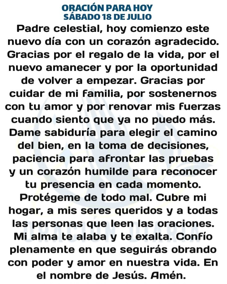 oracion_diaria's tweet photo. Oración Diaria para hoy Sábado 18 de Julio de 2026 https://t.co/2saqu1Kpu0