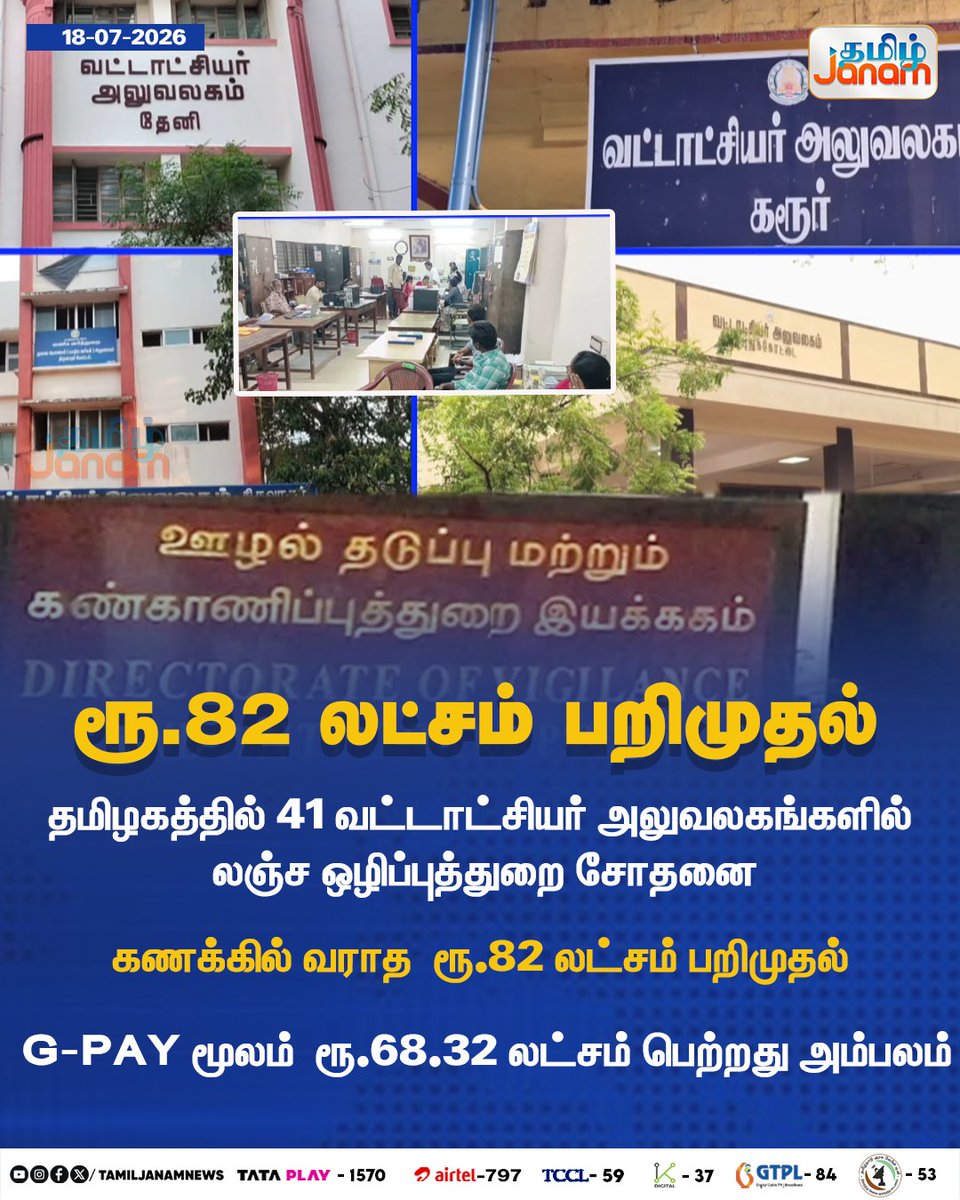 TamilJanamNews's tweet photo. #Newsupdate || ரூ.82 லட்சம் பறிமுதல்
#Raid | #Anticorruption | #Talukoffices | #TN | #Tamiljanam https://t.co/35Dc57FpoE