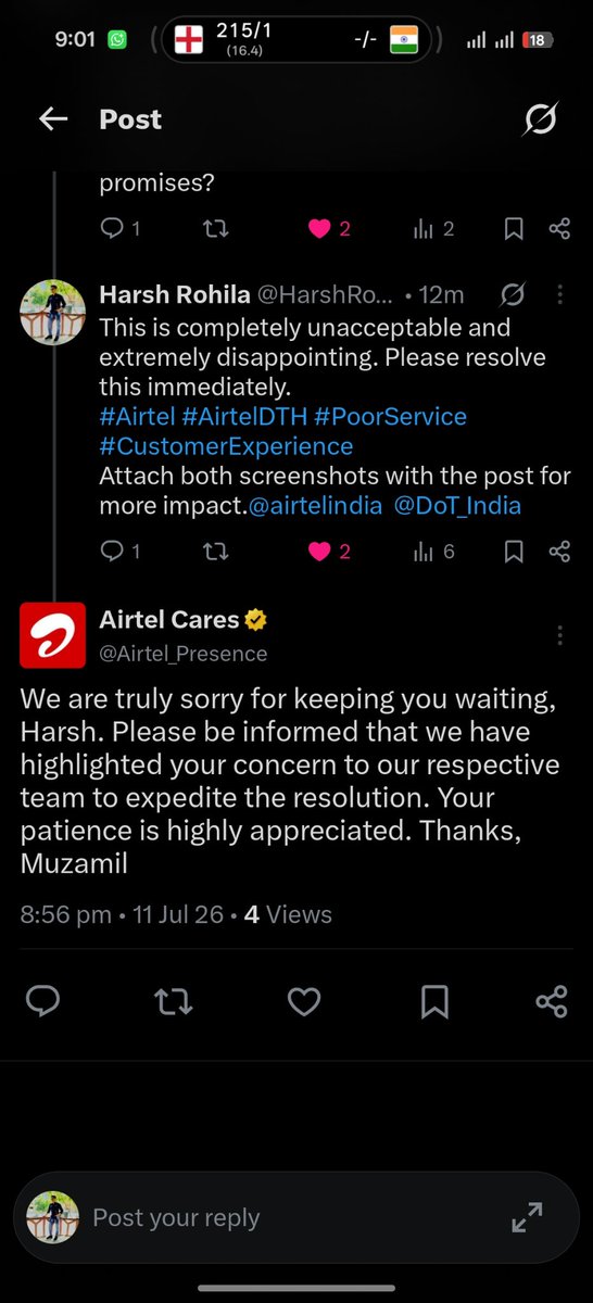HarshRohila5's tweet photo. अब बहुत हो चुका है।मैंने DTH कनेक्शन के लिए भुगतान किया,कई दिनों तक आपकी टीम के “आज हो जाएगा”और“कल हो जाएगा” वाले आश्वासन सुनता रहा।X पर भी बार-बार कहा गया कि मेरी समस्या का जल्द समाधान किया जाएगा।लेकिन अब बिना मेरी अनुमति के मेरा DTH अनुरोध“CANCELLED”कर दिया गया@Airtel_Presence https://t.co/detA3nzepm
