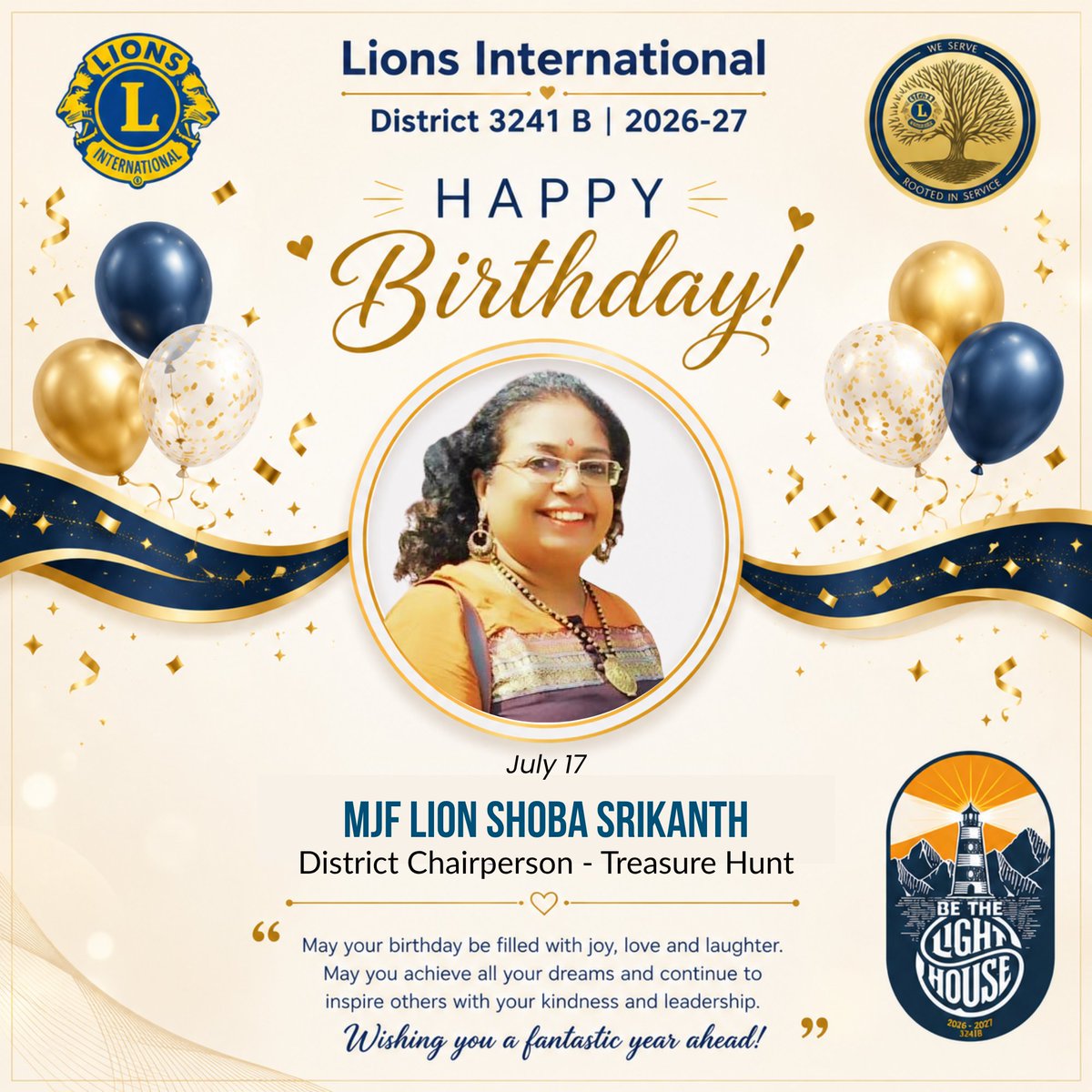district3241b's tweet photo. 🎉🦁 Happy Birthday, 𝐌𝐉𝐅 𝐋𝐢𝐨𝐧 𝐒𝐡𝐨𝐛𝐚 𝐒𝐫𝐢𝐤𝐚𝐧𝐭𝐡! 🦁🎉

#HappyBirthday #LionsDistrict3241B #WeServe #LionsInternational #DistrictChairperson #TreasureHunt #Leadership #LionFellowship #TogetherWeServe #BeTheLighthouse https://t.co/HuvFGISKnh