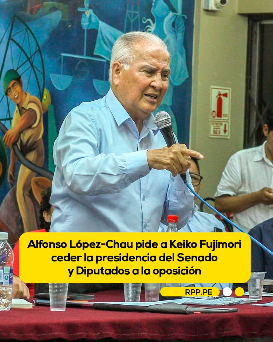 RPPNoticias's tweet photo. 🔴 Alfonso López-Chau, senador y líder de Ahora Nación, solicitó este viernes a Keiko Fujimori que ceda las presidencias de las mesas directivas de las cámaras de Senadores y de Diputados a las fuerzas de oposición.

"Sería un gran gesto ceder, no presionar. No es amenaza (para Fujimori), a ella le conviene", comentó brevemente a los medios de comunicación tras participar de un foro sobre institucionalidad democrática organizado por la congresista Flor Pablo, que conto con la participación de Delia Espinoza, Rosa María Palacios, Luciano López y Flavio Figallo, senador electo del Partido del Buen Gobierno.

📸: Ahora Nación

📲 Más información 👉 https://t.co/09Oz5PzUgu