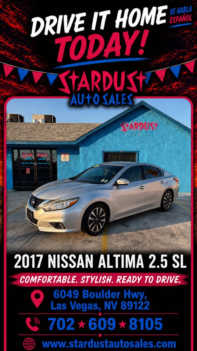 StardustAutosLV's tweet photo. Hit us up at 702-609-8105 and drive home before you see it as a “SOLD‼️” post 😁

https://t.co/OmF2UGjXAP

#stardustautosales #lasvegas #nissan #nissanaltima #drivehometoday #carsales https://t.co/AfNdAmXNVL