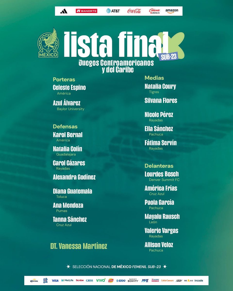 bruhdz8's tweet photo. ¡CONVOCATORIA FINAL LISTA! 📋

La convocatoria de la Sub-23 de @Miseleccionfem comandada por Vanessa Martínez. 🇲🇽 https://t.co/ARa50IgVf7