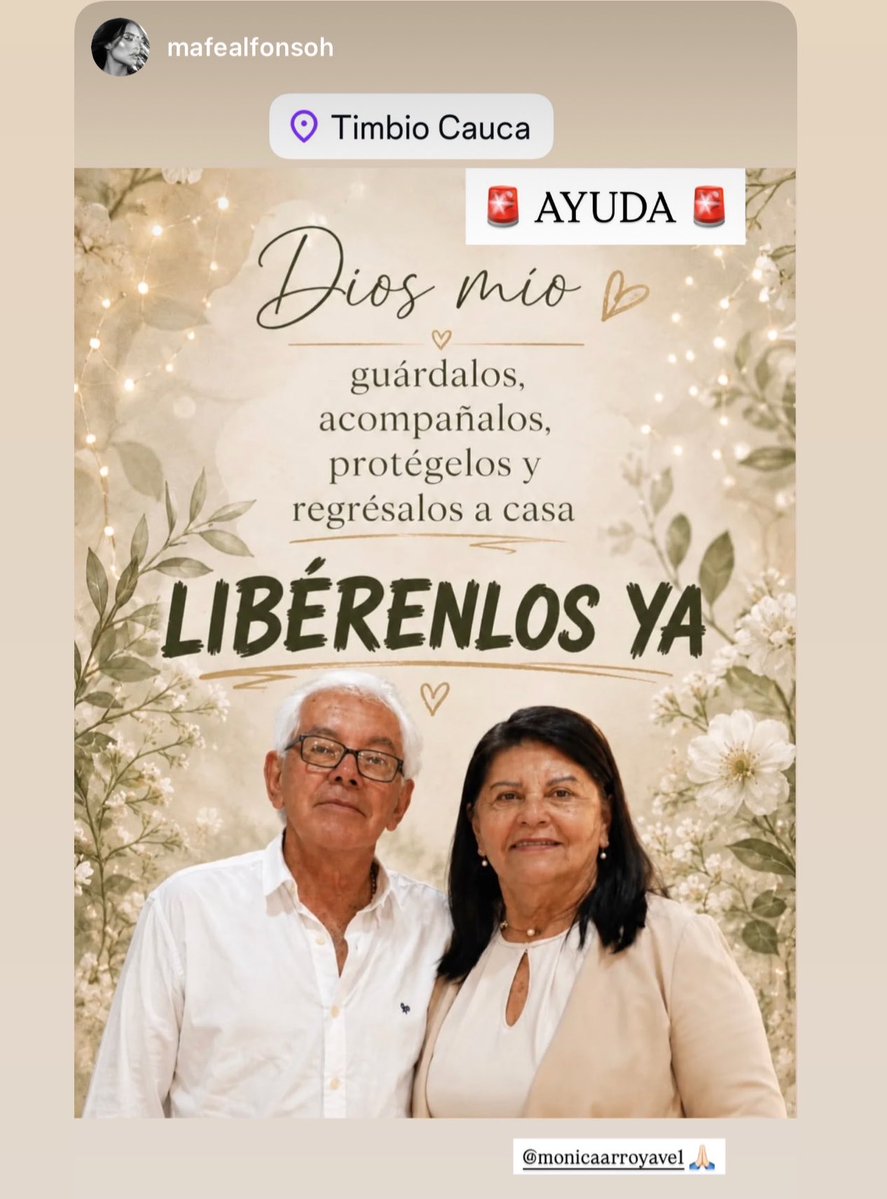 Maryaristizabal's tweet photo. . @FiscaliaCol @PoliciaColombia @COL_EJERCITO @mindefensa 
SOS Fue secuestrada esta pareja de adultos mayores Cauca. https://t.co/02euaJxMtF