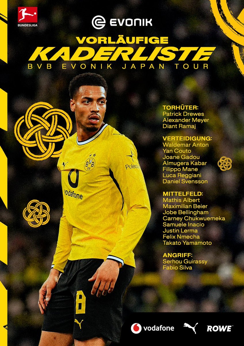 ctdodortmund's tweet photo. 🇯🇵 Borussia Dortmund divulgou a lista de jogadores relacionados para os jogos de pré-temporada no Japão.

A estreia acontece amanhã às 12H (horário de Brasília) contra o Rot-Weiss Oberhausen.

#BVB https://t.co/gsvyTBStYd