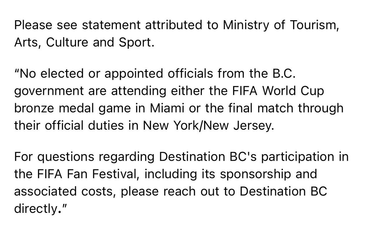 bobmackin's tweet photo. The @dave_eby @bcndp #BCGov tells me it’s not sending anyone to the last two #FIFAWorldCup matches. 

I asked @CityofVancouver about @KenSimCity — still no answer from city hall or his @Vote4ABC staff. #vanpoli #bcpoli #WeAre26 https://t.co/UaCdnRdrwk