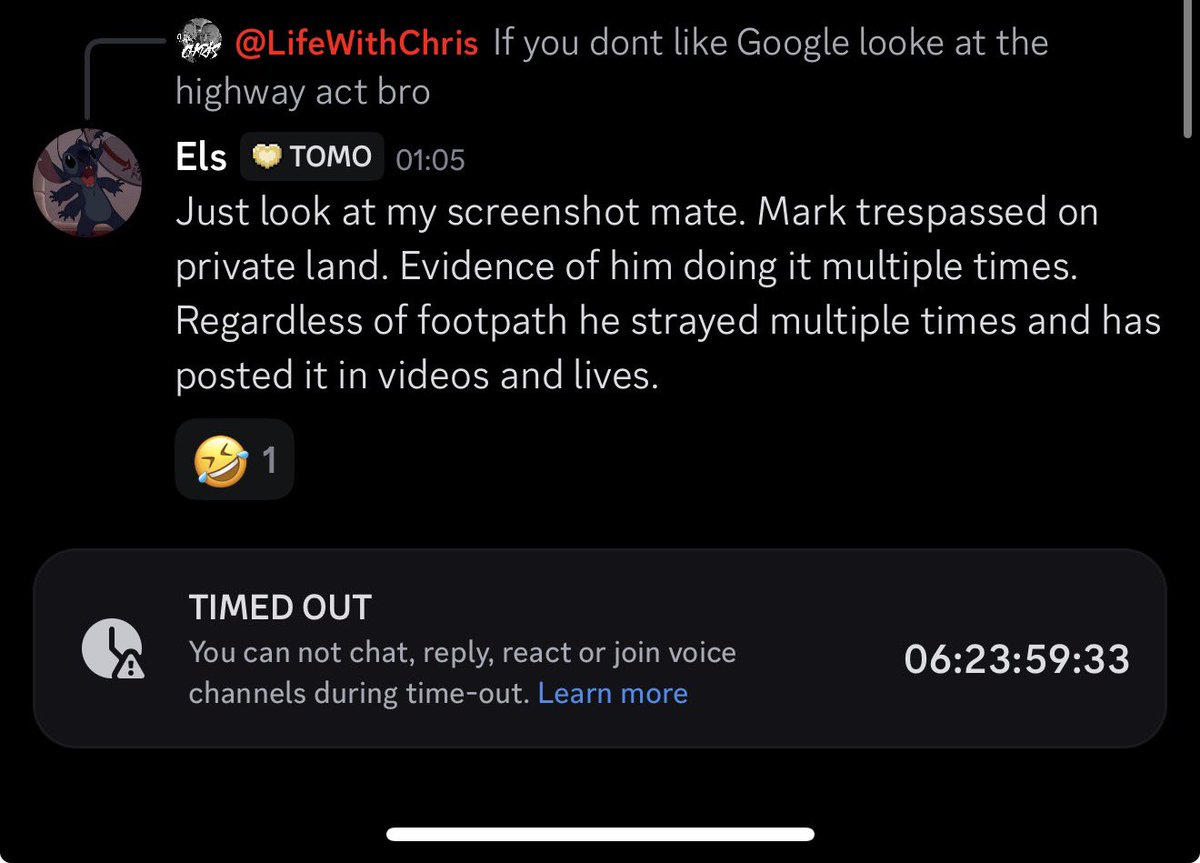 Lovely7Els's tweet photo. @Syndicate if you have anyway of seeing Marks discord you need to be aware people are talking about using the footpaths on the land and have posted images that route to your home. Got timed out for just stating a fact. https://t.co/HBCP4clFX5