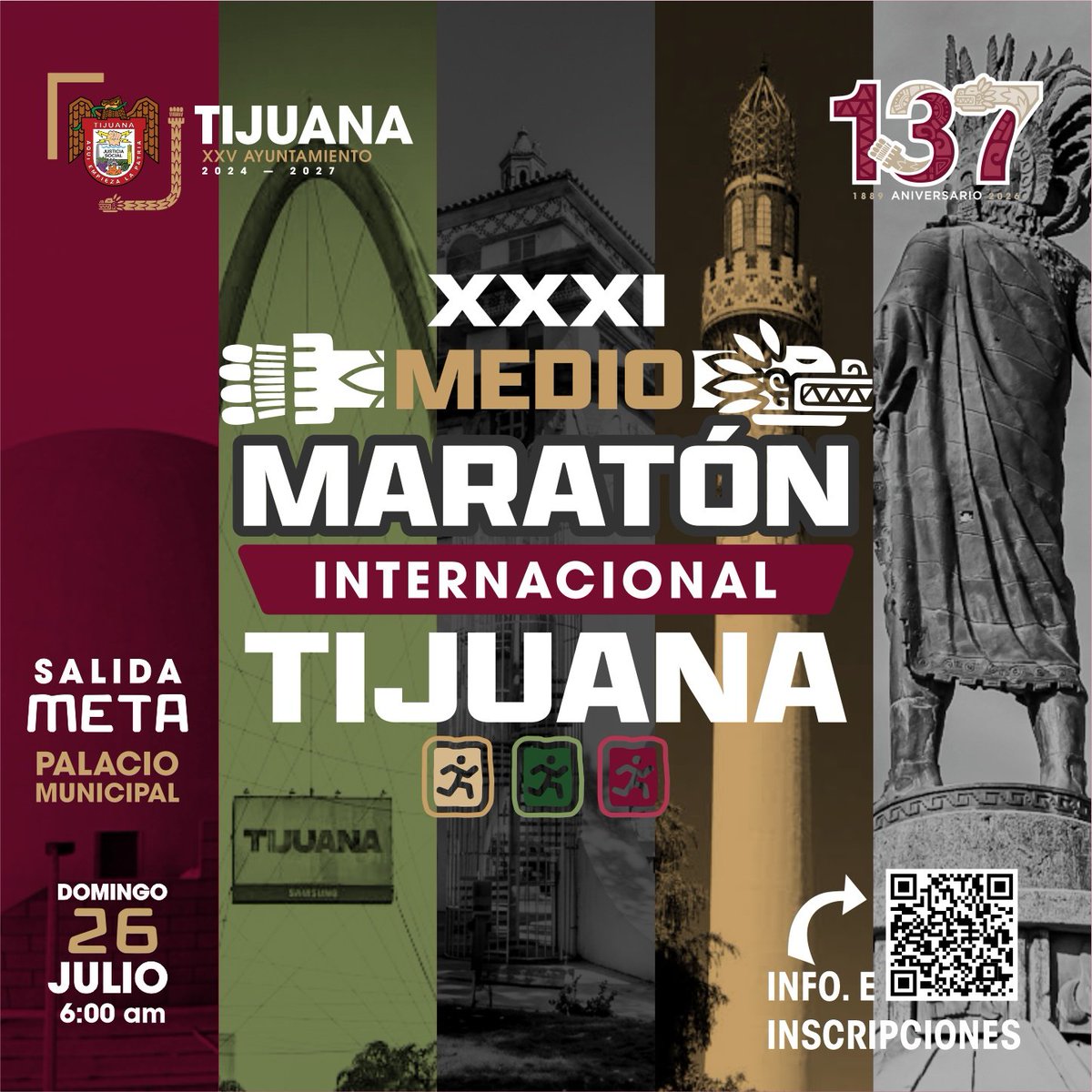 NoticiaRosarito's tweet photo. 🏃‍♀️🏃‍♂️| Prepárate para el XXXI Medio Maratón Internacional. 
26 de julio, 6:00 am en Palacio Municipal. 

Celebremos los 137 años de nuestra ciudad corriendo. 
Inscríbete escaneando el QR. 

#Tijuana137
               https://t.co/p4nDqQHwiX https://t.co/o7x3dzdsxM