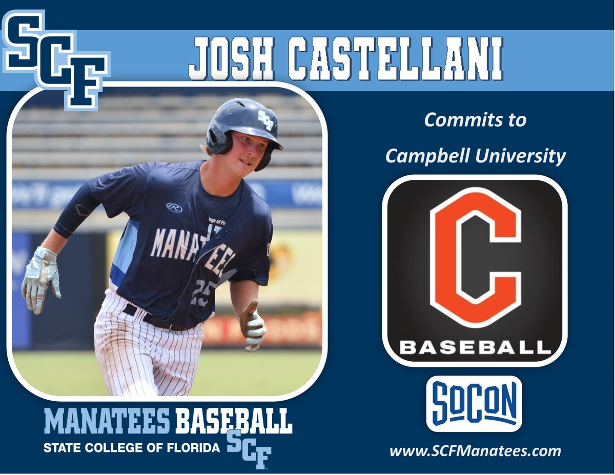 SCFBaseball's tweet photo. MANATEE shortstop Josh Castellani recently committed to Campbell University.  Josh is a very good defender and will bring a big left handed power bat to Buies Creek, NC this fall.  Congrats Josh!  #TEES @GoCamelsBSB @SCFManatees https://t.co/1HpgbS50wC