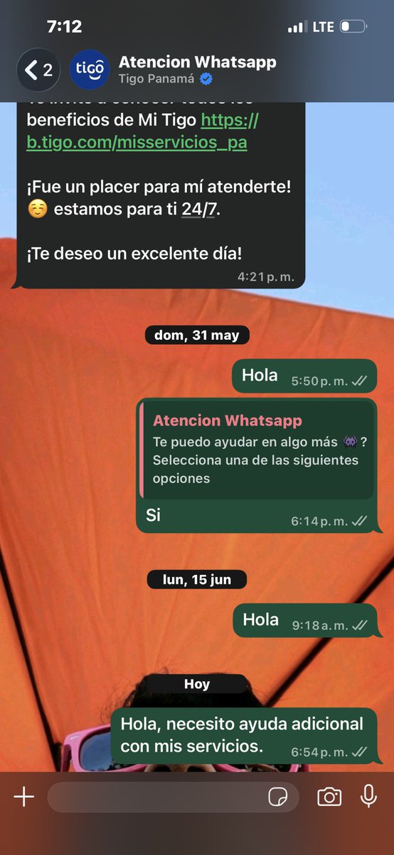 ryhaz_dv's tweet photo. @TigoPanama Escribí y nadie contesta nadie me dice nada, y veces anteriores he escrito y tampoco nadie responde, adjunto captura desde el 31 de mayo nadie me dice nada por ese chat https://t.co/JFF8FAKVDG