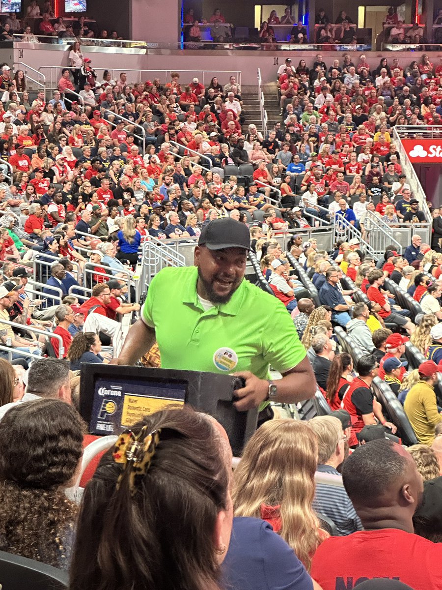 ferthompson's tweet photo. @IndianaFever so happy to have the Beer Man back!!  He brightens up our whole section.  He’s been missed! https://t.co/ayujzUV1nJ