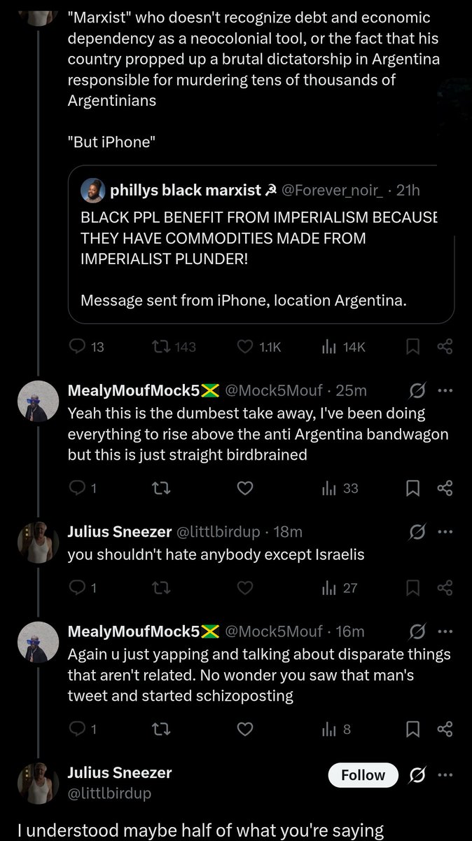 Mock5Mouf's tweet photo. @Forever_noir_ I'm ngl bro ur haters gotta be a least a lil racist cuz I get blocked for using light AAVE 😭😂 https://t.co/CjjmeqtZCb