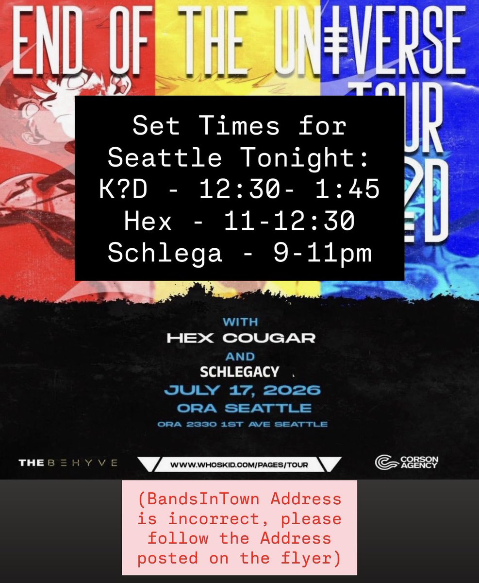 whoskid's tweet photo. Set Times for Seattle tonight! https://t.co/gBDzCzUxgY