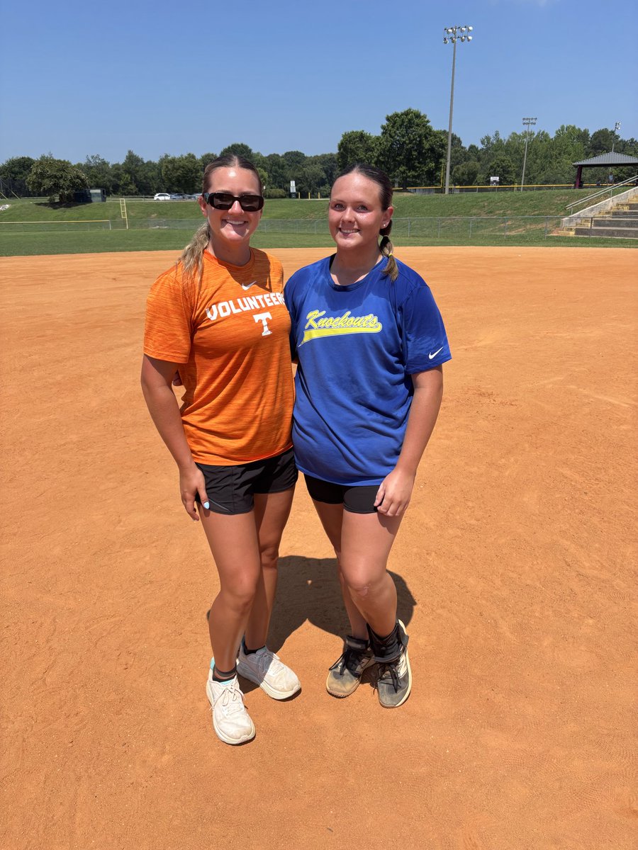 ko_Martinez_nc's tweet photo. Kaylee Atwood (2029) and Scarlett Conley (2029) attended camp at West Rowan High School yesterday hosted by Tennessee Lady Vol Emma Clarke and the Tennessee Softball coaching staff. Elena Greer (2029) and Kaylee Atwood (2029) attended the pitching/catching session today. https://t.co/k3cvdx9dV6