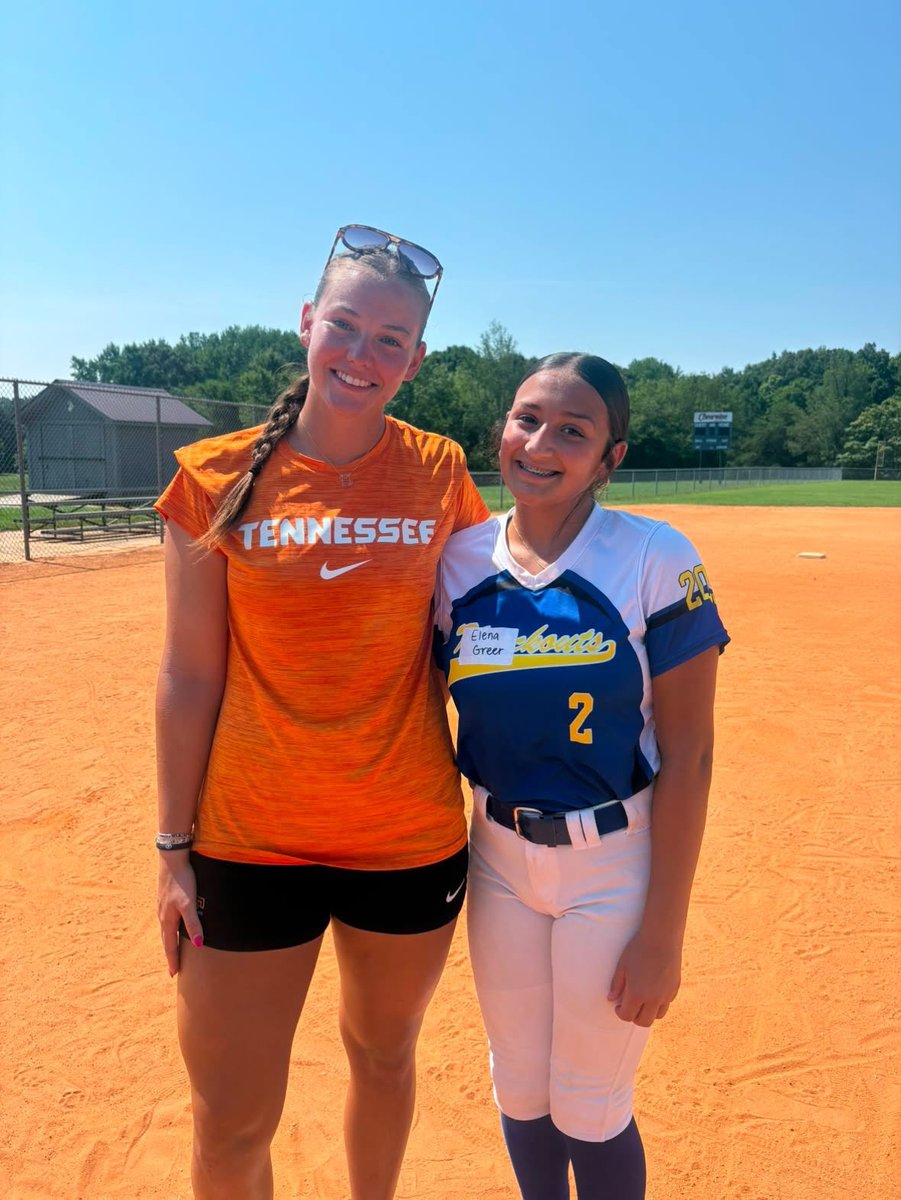 ko_Martinez_nc's tweet photo. Kaylee Atwood (2029) and Scarlett Conley (2029) attended camp at West Rowan High School yesterday hosted by Tennessee Lady Vol Emma Clarke and the Tennessee Softball coaching staff. Elena Greer (2029) and Kaylee Atwood (2029) attended the pitching/catching session today. https://t.co/k3cvdx9dV6