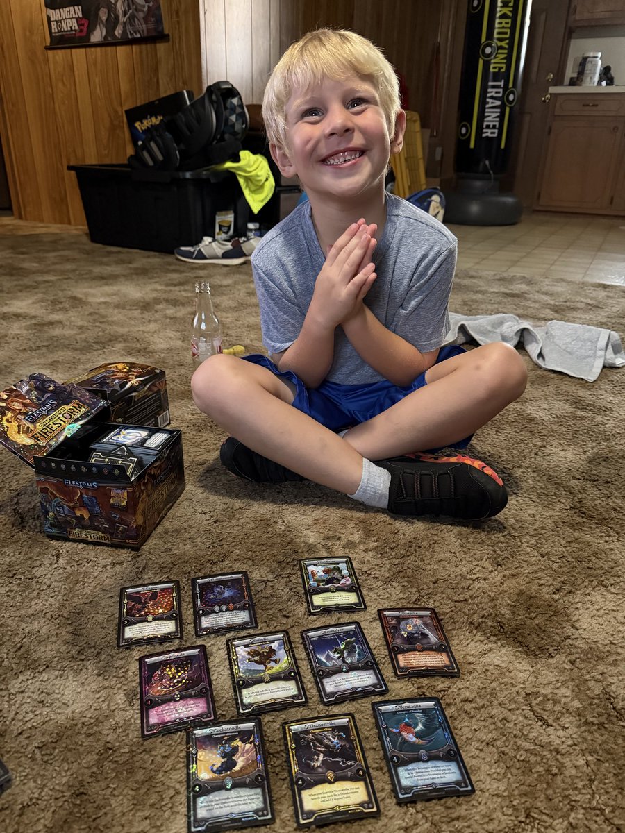 heypeople11234's tweet photo. Opening firestorm that I found in a shop in NC. Never opened @Elestrals before but always wanted to. My son who is 6 pulled his first god pack in any game. Thanks @aDrive_tK been a fan for a long time and having this moment with my son being so excited made my day! https://t.co/mHbQPGHAFg