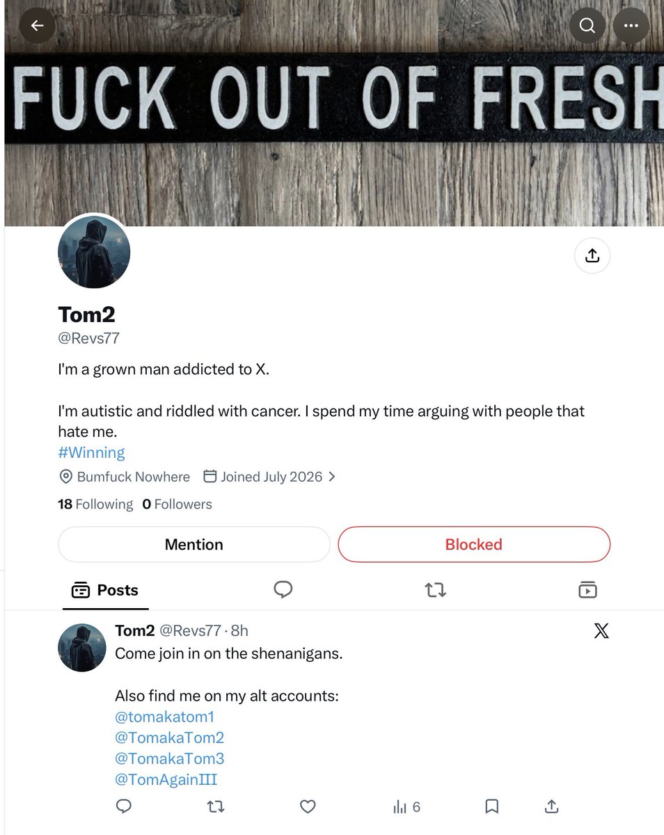 TomakaTom2's tweet photo. @liamRockstat @PaulLUFCAUS @KassOfTroy @Tryst___ @CookersRFunny @bj2079 @nic_vasiliou @TomAgainIII @Razor1640 @grok @JordanScottish @PredatorHunta1 @ghostof_bb @MattGurchenk0 @joedirt501 @Revs77 He changed his name and started another account.

All Trevor, this guy is sick, perhaps even more disturbed than you 🤷‍♂️.
The victim that harasses and doxes his ‘harassers’ https://t.co/4wryeMmCwJ