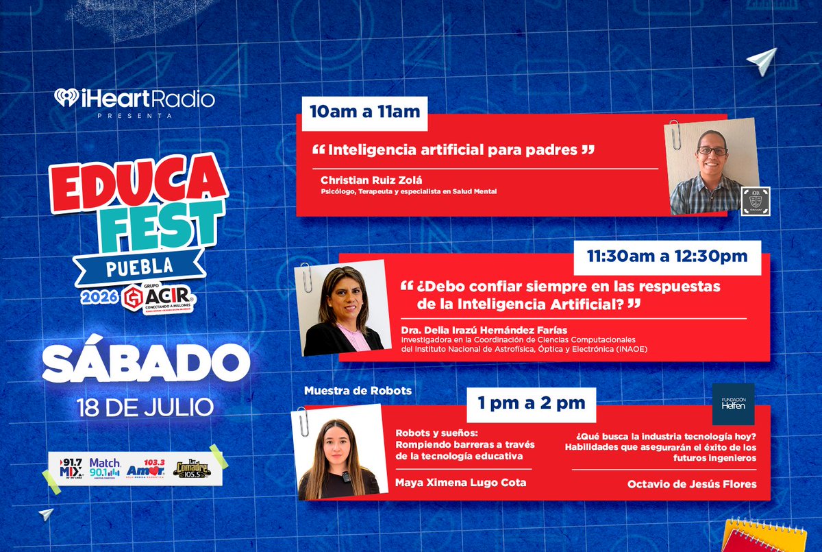 AmorEnTuRadio's tweet photo. #Puebla ✨ Conoce nuevas oportunidades para estudiar y crecer en #EducaFestPuebla 2026. ¡Te esperamos este sábado! 🎓 ¡Último día! ¡Entrada libre! 📖 https://t.co/XC0NL6QZyM