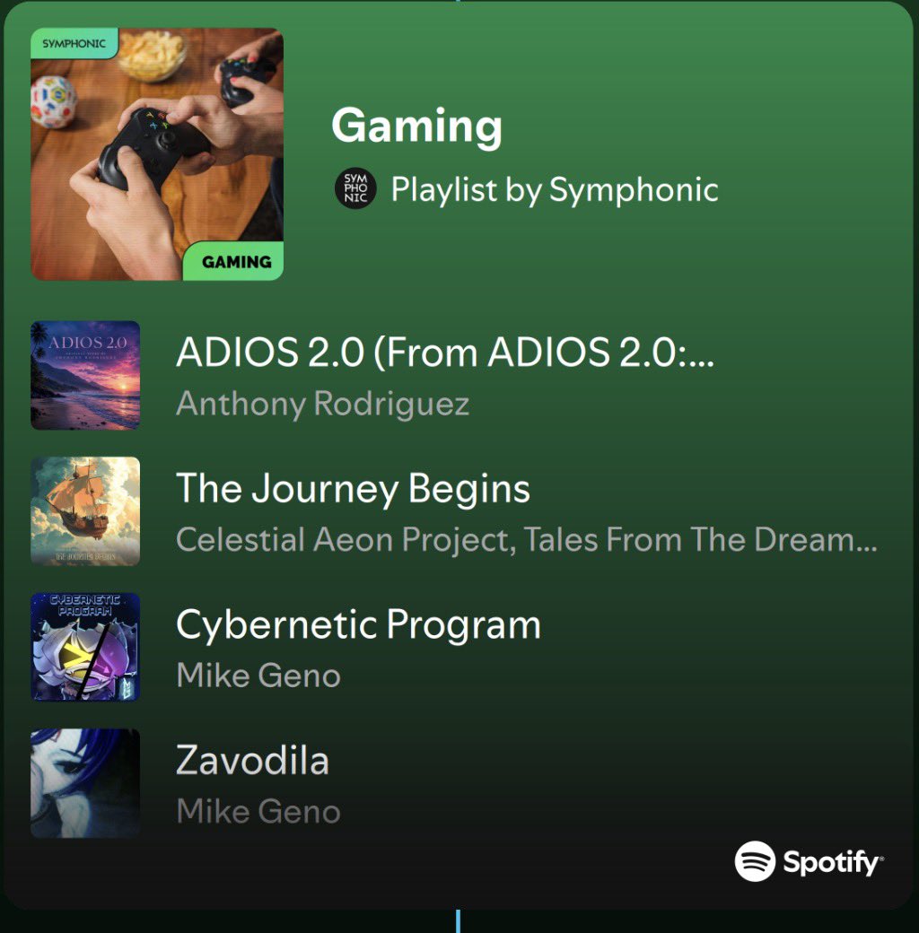 IamAntRodriguez's tweet photo. Dope to see my soundtrack ADIOS 2.0 on @symphonicdist GAMING Playlist on @Spotify - thanks to the editorial team for the feature! Stream it and game it!
https://t.co/yRfnwRo4Gv
#gamesoundtrack #musicformedia #spotify #gamingmusic #symfam #soundtrack https://t.co/QHr6SCauev