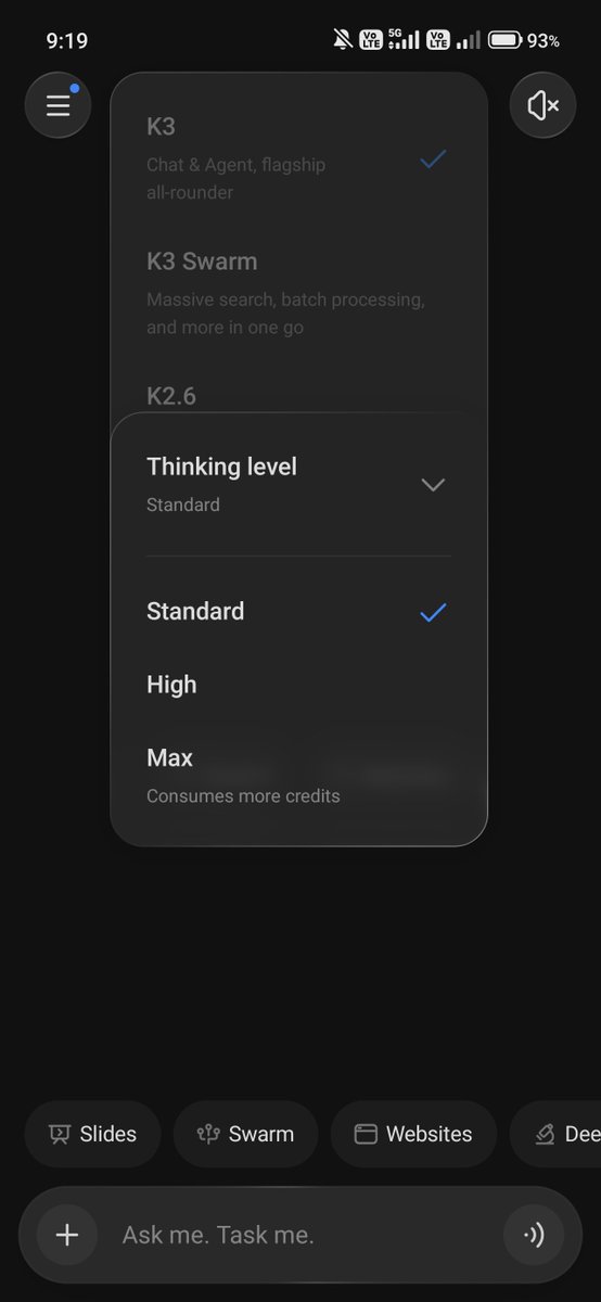 You__da's tweet photo. kimi k3に思考レベル切り替え来た
k3 maxがk2.6 agent的なモノか https://t.co/4NSd2ANKxI