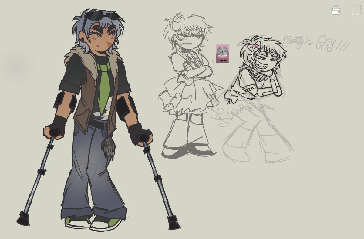 starzeeke's tweet photo. hiiiiii i remade my nickel gijinka a little bit now he has crutches instead of prosthetics. maybe.    and these other two im not finishing https://t.co/3nKx4KuJeE