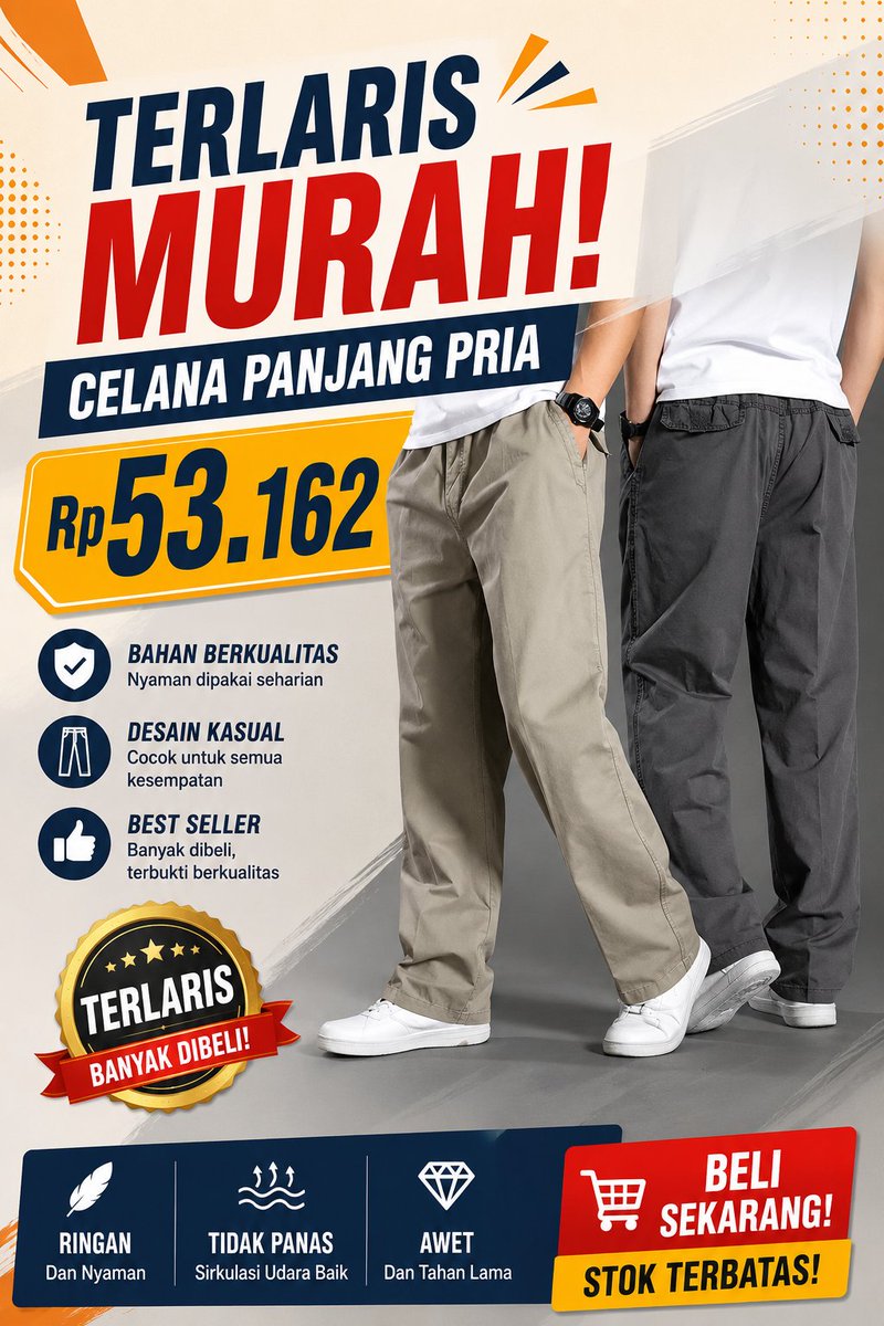 adajuga100's tweet photo. Terlaris Murah! Celana Panjang Pria Rp53.162 
https://t.co/NAmSdRLCBf 
#celana #celanapria #celanapanjang #celanapendek #kolor https://t.co/Zt9VeQCBnq