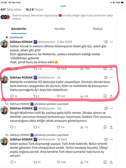 KumandanRte's tweet photo. Bir takipçi kardeşim yazmış: "Abi, Allah rızası için şununla ilgilen lütfen." diye.

Baktım, bu kişi yurt dışında değilmiş. Bu İslam düşmanının alınması için siz de destek olun lütfen.

Sayfasında, "0 551 834 48 66 - WhatsApp ile iletişime geçin." diye paylaşmış.

Bulunması çok kolay olur.

Beni de engellemiş yeni gördüm.. Demek ki bir gün başına bela olacağımdan korkmuş.
Kullanıcı adı : @trbioscom 

@TC_icisleri
@mustafaciftcitr
@abakingurlek
@iletisim 
@dmmiletisim
