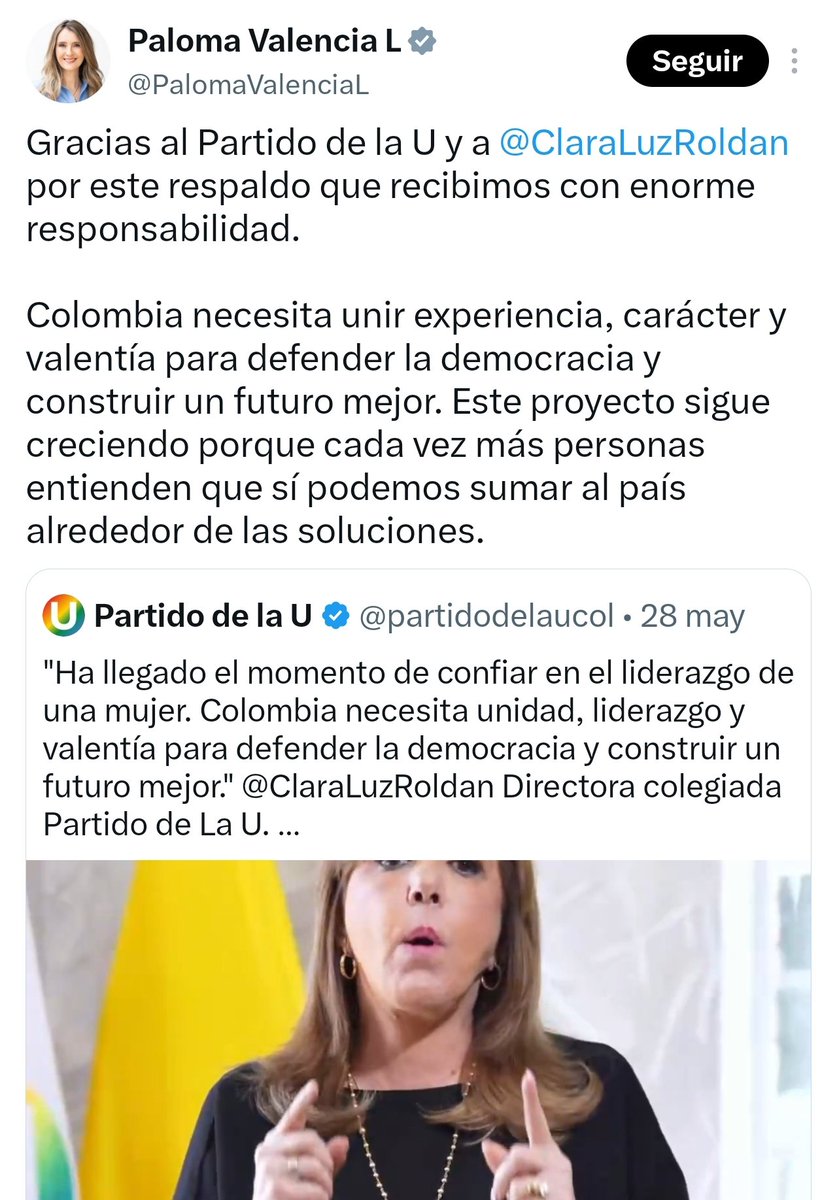 ColMadr's tweet photo. Paloma, por favor.

Que fuiste a pedirle a los votos a alguien que ayudó a ese proceso y que ayudó a Petro en los primeros meses de gobierno.

¿Cuál lógica es esa?

Esta es tu cuenta, con verificado y todo.

¿Vas a decirnos que no es tu letra? https://t.co/EWcwPEXRph